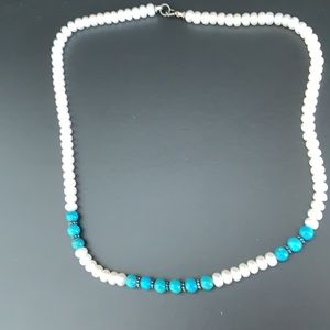 💐Elegant natural pearl necklace with precious turquoise stones 💐